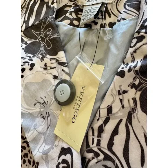 NWT VERTIGO Paris‎ Trench Pea Coat Belted Short Sleeve Double Breasted B &W Sz S
